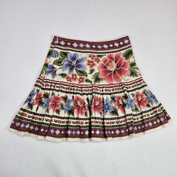 FARM Rio Dresses & Skirts - Farm Rio Floral Mini Skirt S Romantic Garden Pleated Tribal Tropical Cotton Boho